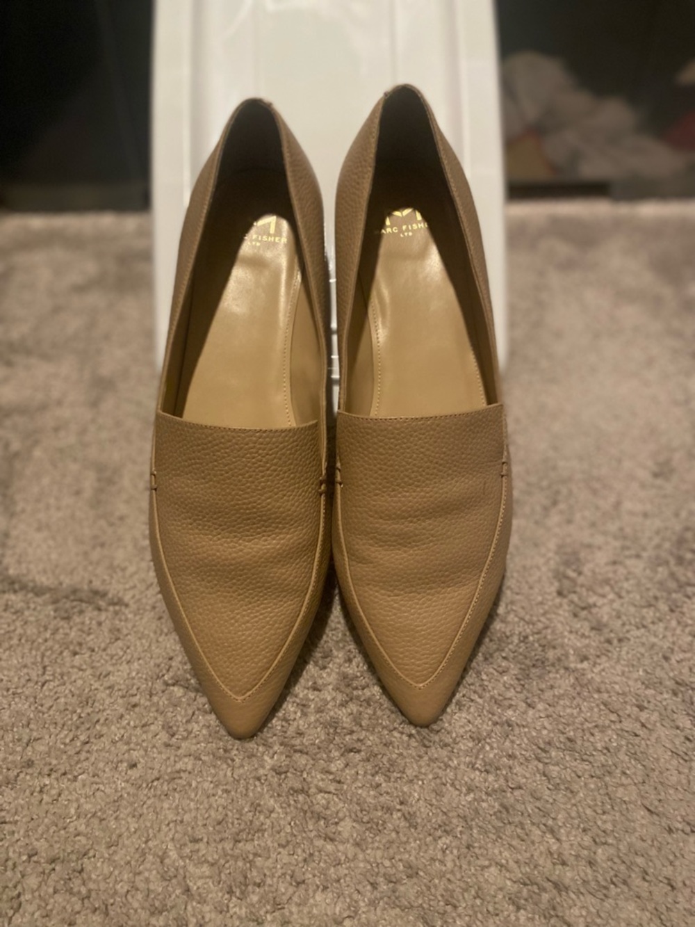 Marc Fisher Taupe Pointed-Toe Leather Loafers
